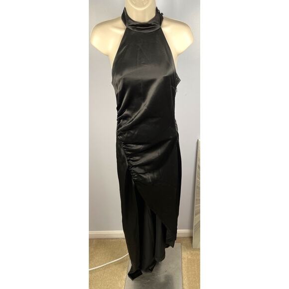 Retrofete Sab Halterneck Ruched High Slit Black Maxi Gown Size XS - Picture 3 of 11